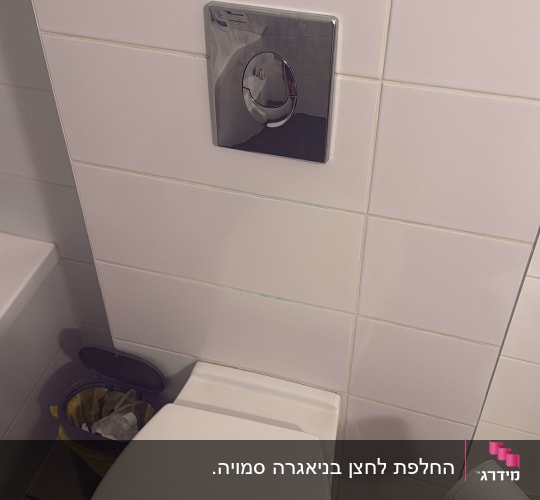 אסלה תלויה ולחצן ניאגרה סמויה בחדר שירותים מרוצף